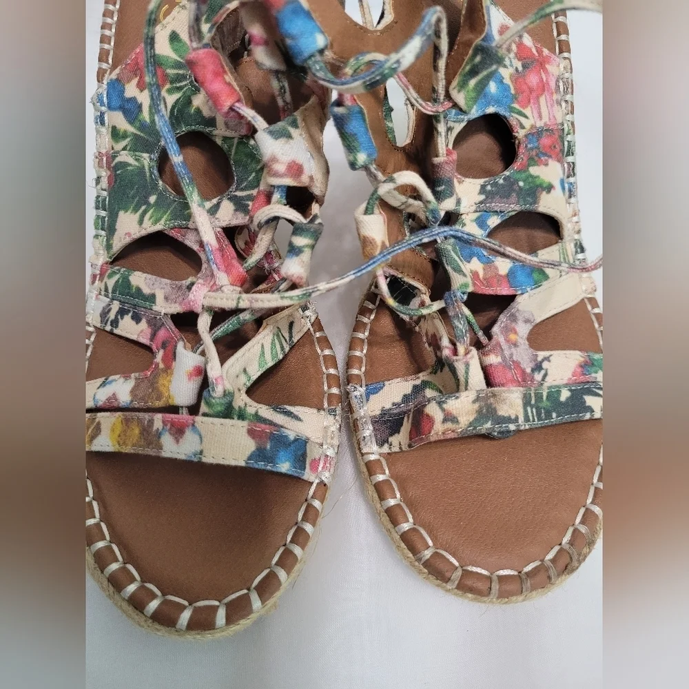 New Sugar Strappy Lace Up High Wedge Espadrille Sandals 9.5